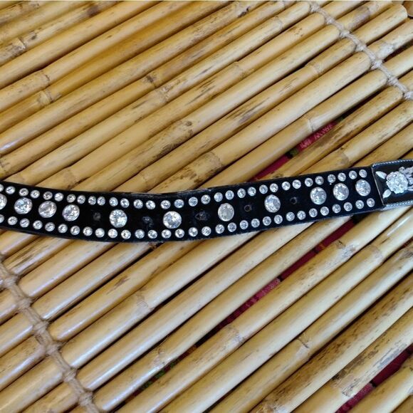 NWOT Black Suede Large Diamond Rhinestones Intricate Silver Embellished Buckle M - Picture 11 of 15